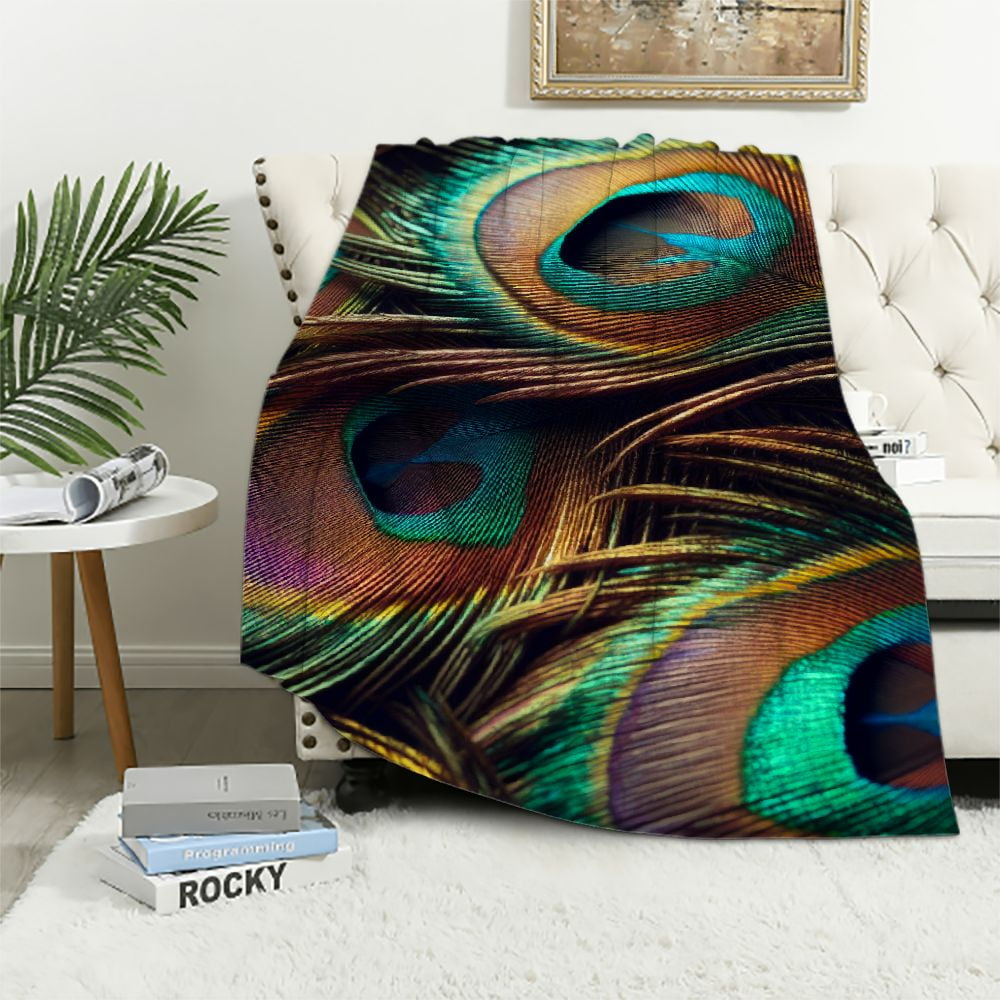 Nawypu Peacock Feathers Blanket Gifts for Women Men Decor for Home