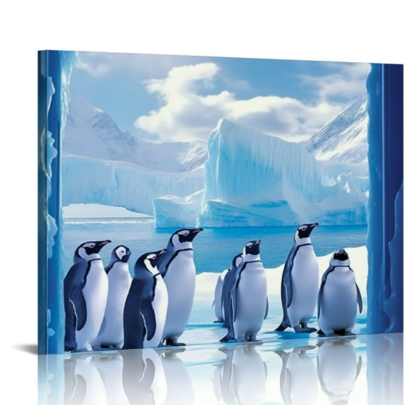 Nawypu Penguin Wall Art Cute Penguin Pictures Wall Decor Iceberg Bathroom Canvas Decor Prints Painting Framed Home Artwork For Bathroom Bedroom Boys Girls Room