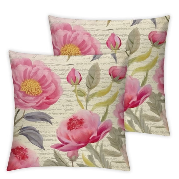 Nawypu Peony Throw Pillow Covers 2pcs,Vintage Pink Peony Flower Floral Blossom White Rectangle Lumbar Pillow Cover,Decorative 2pcs Cushion Covers for Bedroom,Sofa,Couch 22x22in