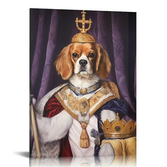 Nawypu Pet Wall Art, Funny Animal Canvas Wall Decor for Bedroom, Printed And Stretched, Framed, Ready To Hang, Classic Parody, Study, Living Room Décor - King Charles Spaniel