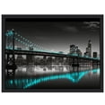 thumbnail image 1 of Nawypu Philadelphia Skyline City Canvas Wall Art Decor Black and White Aqua Green Teal Panorama Cityscape Pictures Artwork Painting Poster for Bedroom Office Decoration Stretch Framed, 1 of 4