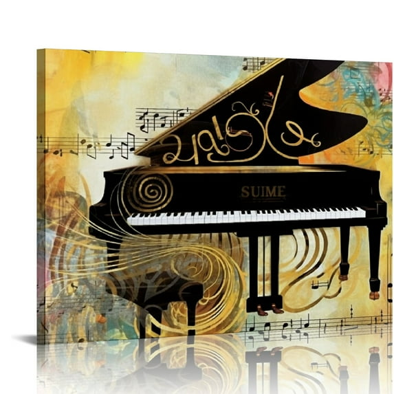 Nawypu Piano Wall Art Canvas Gold Musical Notes Painting Picture Music Poster Art Prints for Home Bedroom Living Room Decorations
