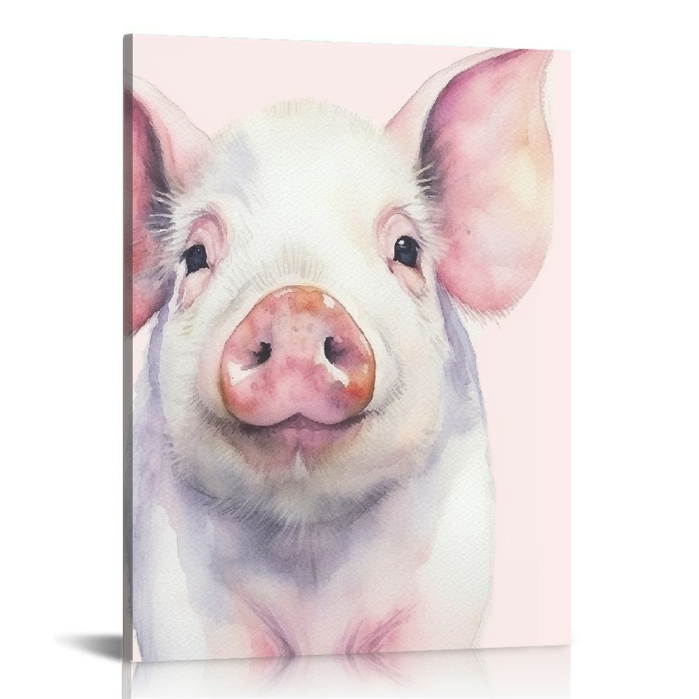 Nawypu Pig Head Animal Watercolor Painting Canvas Wall Art Multi-Color ...