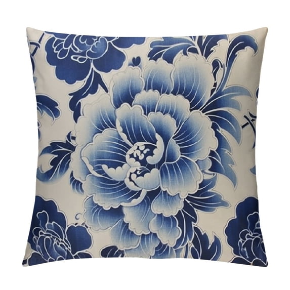 Nawypu Pillow Cover Decorative Square Pillowcase Soft Red Chinese Blue White Porcelain Flower Pattern Celebration Abstract China Asian Royal Traditional Cushion Case for Sofa Bedroom Car