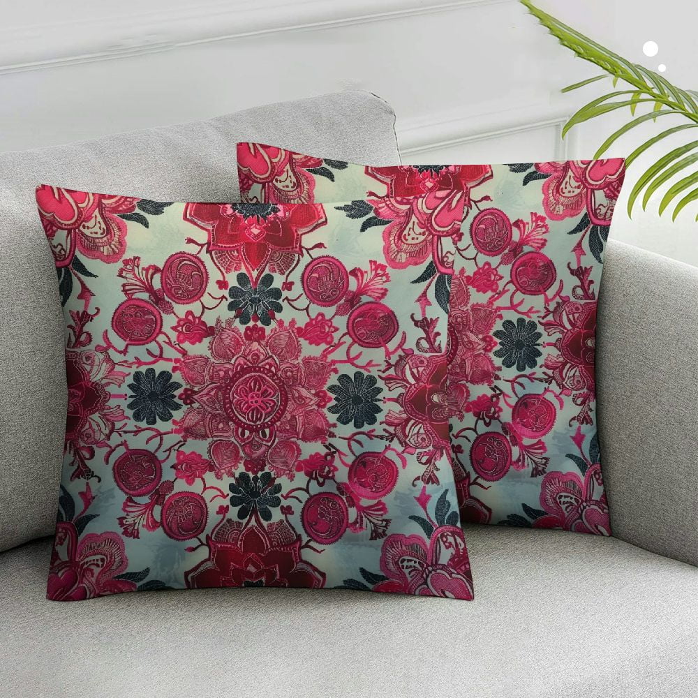 Nawypu Pillow Cover Hot Pink Cream Flower Soft Pillow Case for
