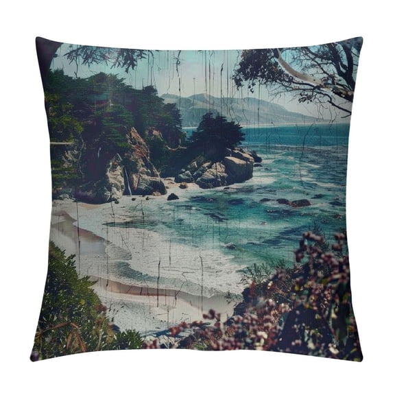 Nawypu Pillow Cover Watercolor Oil Painting Scenery Series Decorative Throw Pillow Covers Cushion Case Waist Lumbar Pillow Shams Mountain Tree, Green Black