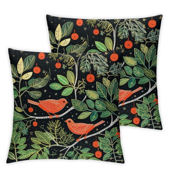 Nawypu  Pillow Cover Winter Christmas Cardinal Bird Red Berries Decorative Cushion Cover Pillowcase 2PCS Vintage Watercolor Red Birds Pillows Covers for Sofa Bedroom Home Decorative