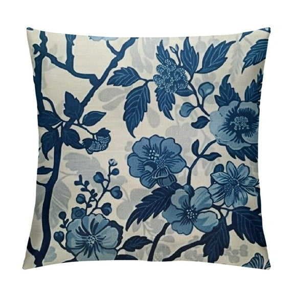 Nawypu Pillow Covers Chinoiserie Throw Pillow Cover, Decorative Blue and White Floral Cushion Case Pillowcase for Sofa Couch Bed Living Room Chair Farmhouse, 18x18 Inch Square Chinese Flowers
