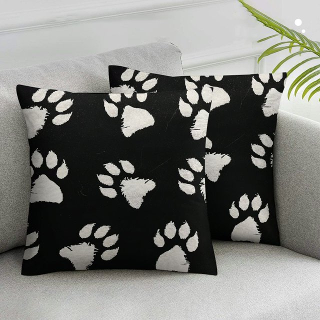 Nawypu Pillow Covers Dog Paw Prints Black White Throw Pillow Covers