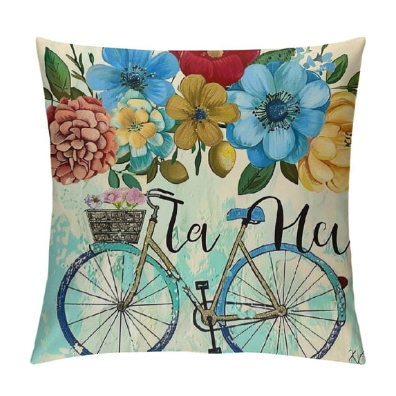 Awypu Pillow Covers  Hydrangea Flower Market Bicycle Floral Spring Summer Pillows Decorative Throw Pillows Cushion Case Farmhouse Decor for Couch Sofa