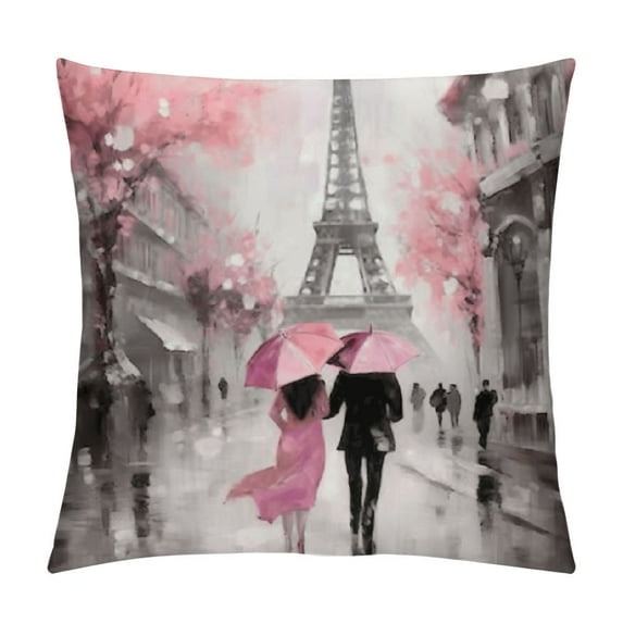 Nawypu Pillow Covers Oil Painting Paris European City Landscape France Eiffel Tower Pillow Cases Home Decorative Flower Square Pillowcases