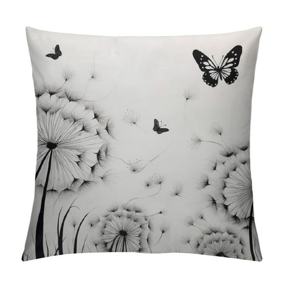 Nawypu Pillow Covers Set of Dandelion Butterfly Black Throw Pillow Covers Decorative Pillow Covers for Couch Bed Chair Outdoor
