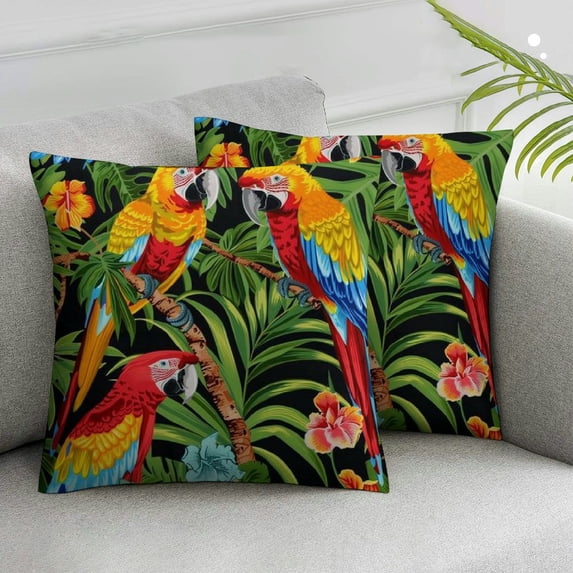 Nawypu Pillowcase Pillow Cover Protector Pillow Sham Parrot Bird Floral Flower Tropical Animal Jungle Pillow Case with Zipper for Long Throw Pillow 2 pcs White