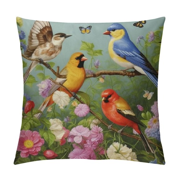 CMMY Pillowcase Rustic Flowers Birds Butterfly Spring Summer Throw Pillow Covers Shells for Couch Office Bedroom Home Decoration