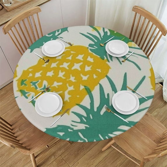 Nawypu Pineapple Tropical Fruit Round Tablecloths Washable Table Cover for Kitchen Dinning Parties Tabletop Decor