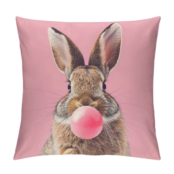 TIAOTIAOHOU Pink Animal Bunny Pillow Covers Lovely Rabbit Gum Decorative Super Soft Easter Throw Pillow Case Decorative Cushion Cover Standard Square