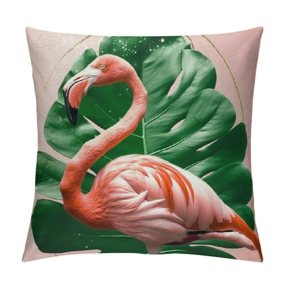 Nawypu Pink Flamingo Throw Pillow Covers 18x18 Inch Tropical Leaves Bird Pillow Cases Geometric Arch Vertical Stripes Modern Cushion Cover for Spring Summer Home Couch Sofa Decoration