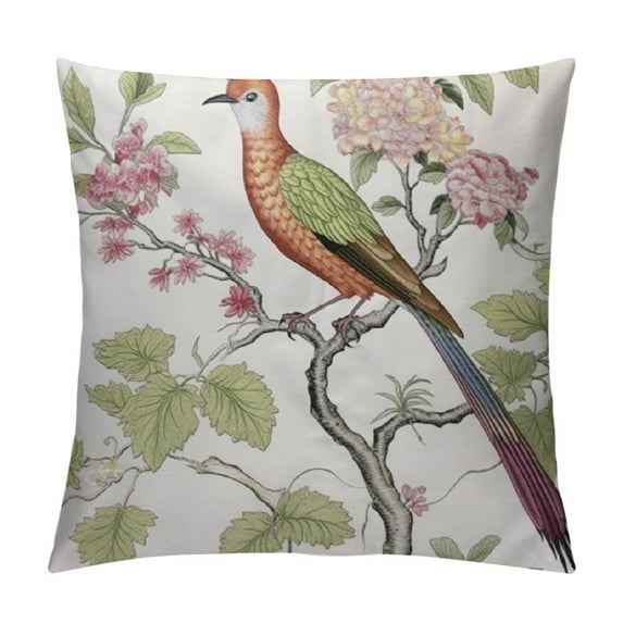 Nawypu Pink Flower Bird Pillow Covers,Chinoiserie Pillow Covers Decorative Pillow Covers for Couch Living Room Bed Sofa,Farmhouse Pillow Covers