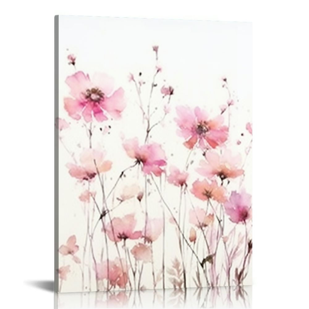 Nawypu Pink Flower Wall Art Bedroom Romantic Floral Wildflower Plants ...