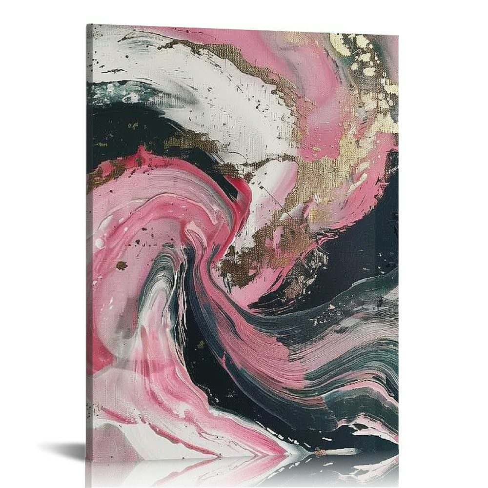 Nawypu Pink and Gold Abstract Canvas Wall Art Gold White and Pink