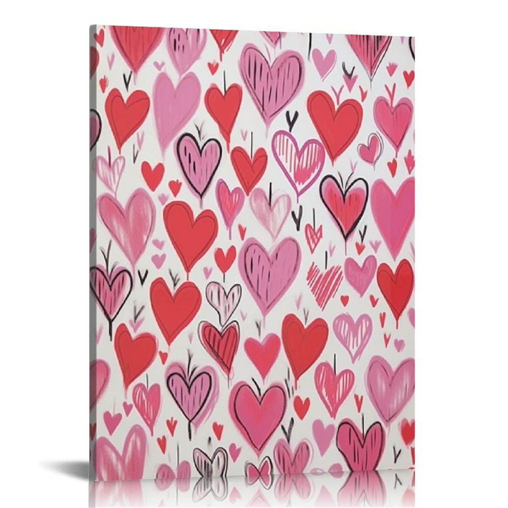 Nawypu Pink Hearts Canvas Wall Art Poster Print, Modern Abstract Red