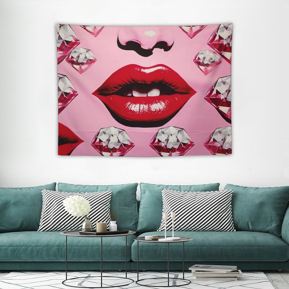 Nawypu Pink Lips Tapestry Pink Tapestry Pink Lip Diamond Tapestries Wall Hanging for Teen Girl