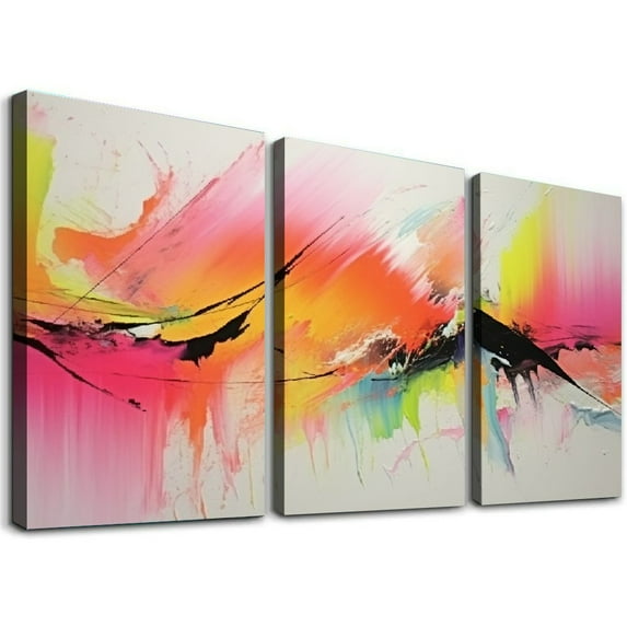 Nawypu  Pink Northern Lights Canvas Wall Art Girl Room Abstract Aurora Colorful Borealis Pink Artwork for Modern Living Room Bedroom Sofa Lobby Wall Decor Framed ﻿12''x16''X3 Panels