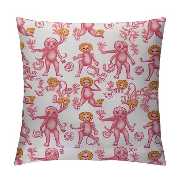 Nawypu Pink Rabbit Monkeys Pillow Case Square Soft Pillowcase Throw Pillow Cover Home Decor for Living Room Sofa Car Cushion Cover