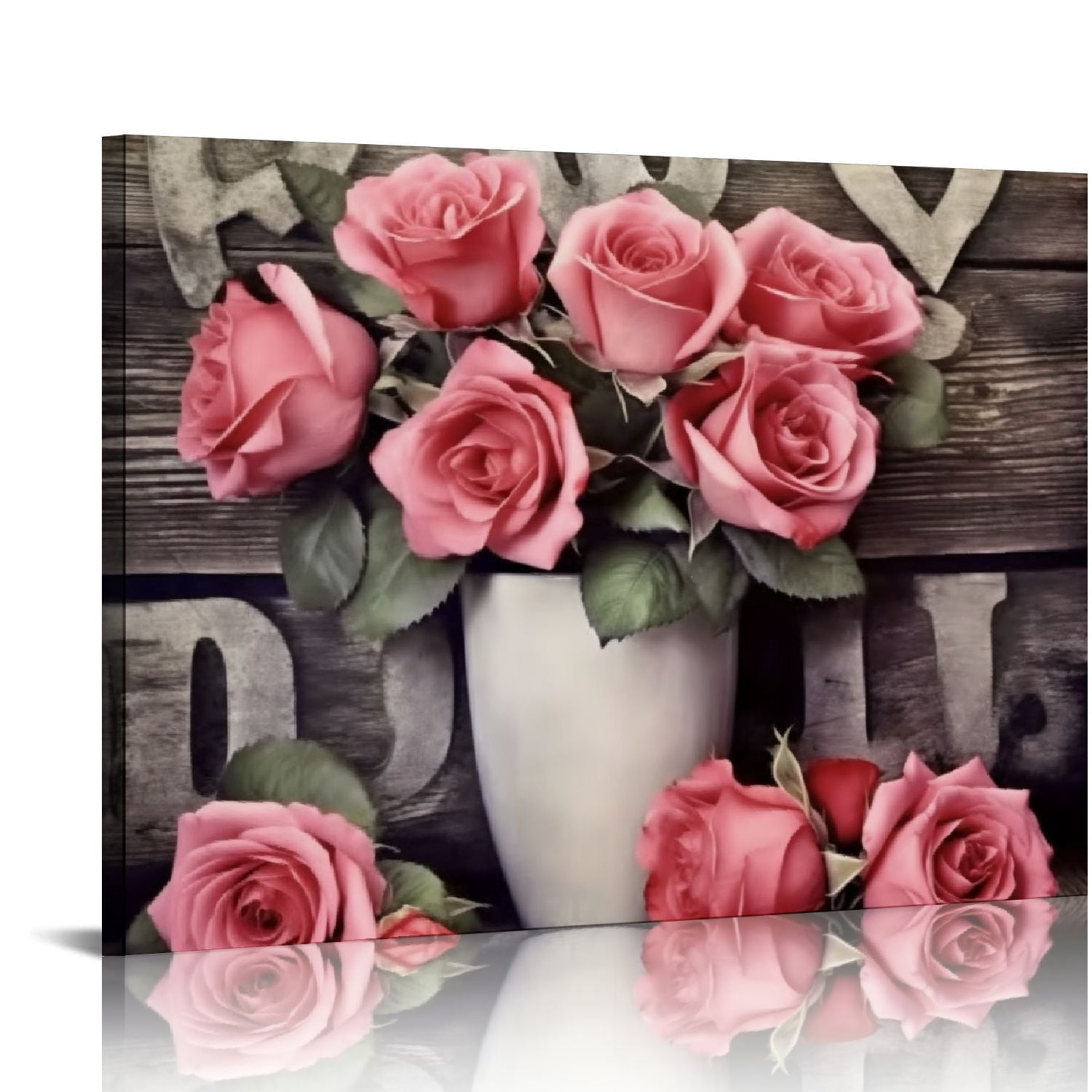 Nawypu Pink Rose Canvas Wall Art Framed for Living Room Decor Modern ...