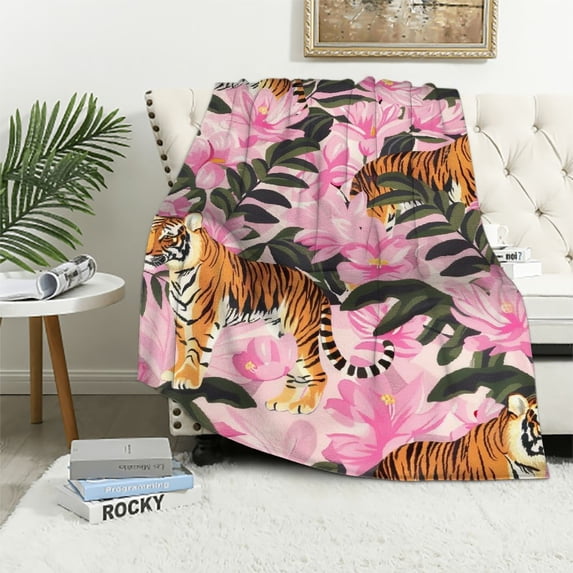 Nawypu Pink Tiger Throw Blanket Cute Soft Fuzzy Lightweight Cool Animal Tigers Blankets Gifts for Men Women or Kids 50x60In Couch Sofa Room and Bed Chiristmas Decor Boys All Seasons