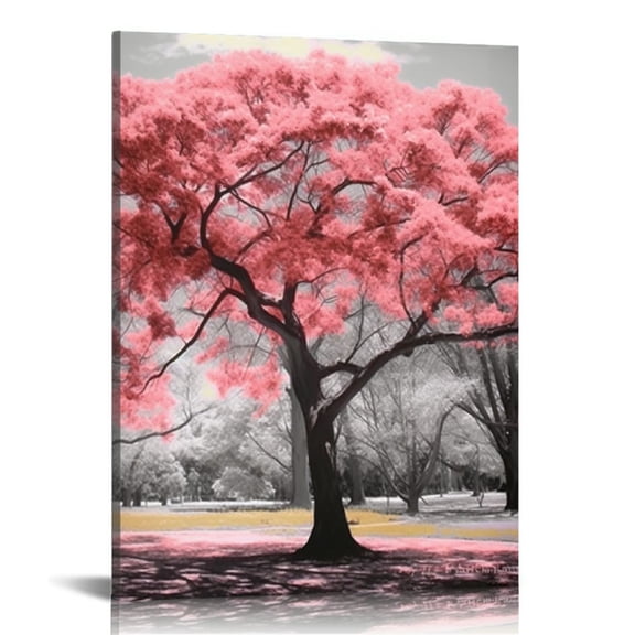 Nawypu Pink Tree Canvas Wall Art Pink and Grey Room Decor Cherry Blossom Wall Art Modern Art Framed Ready to Hang Living Room Wall Decor