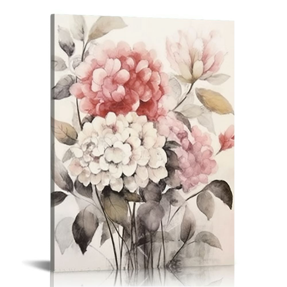 Nawypu Pink Wall Art Flowers Canvas Prints Floral Pictures Gray Modern ...