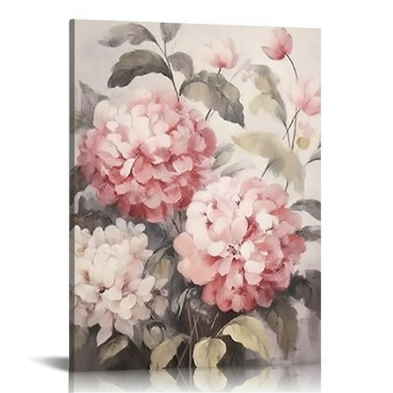 Nawypu Pink Wall Art Flowers Canvas Prints Floral Pictures Gray Modern Romantic Artwork Blush Bloom Painting Stretched for Bathroom Living Dining Room Bedroom Home Wall Decor ls