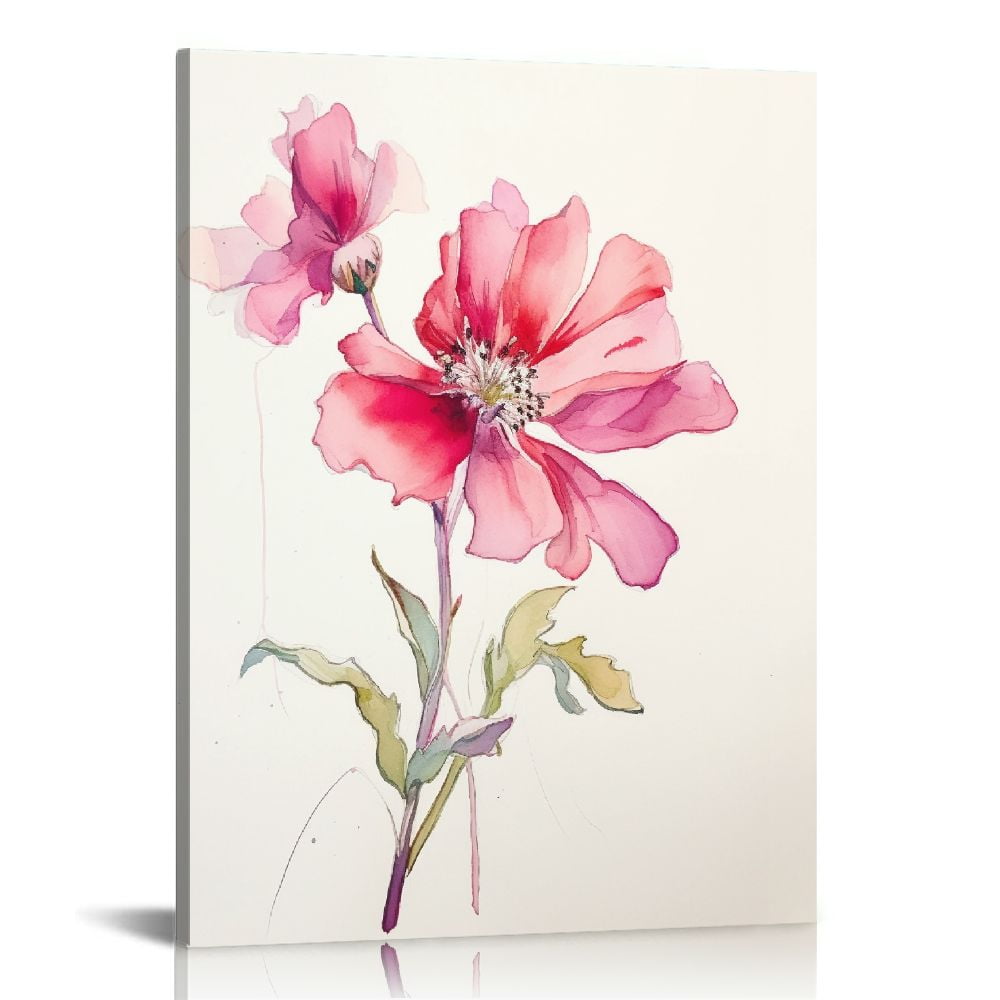 Nawypu Pink Wall Art Flowers Canvas Prints Floral Pictures Gray Modern ...