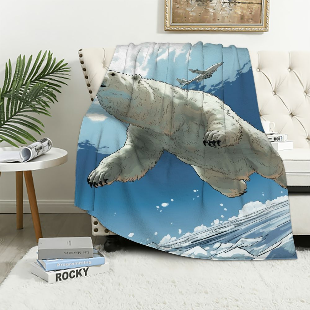 Nawypu Polar Bear Sherpa Blanket, Iceberg Pattern Plush Bed Blanket for