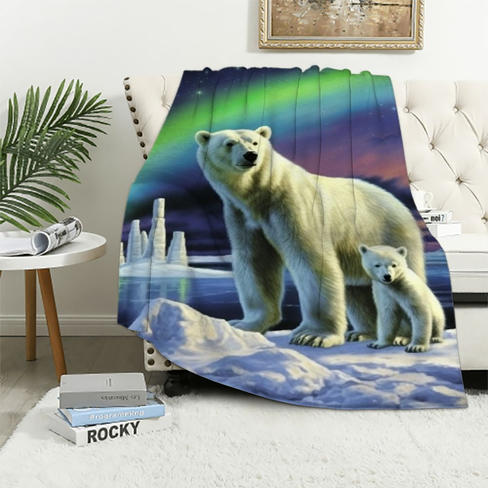 Nawypu Polar Bear Sherpa Blanket Throw for Couch Bed, Thick Fluffy Cute