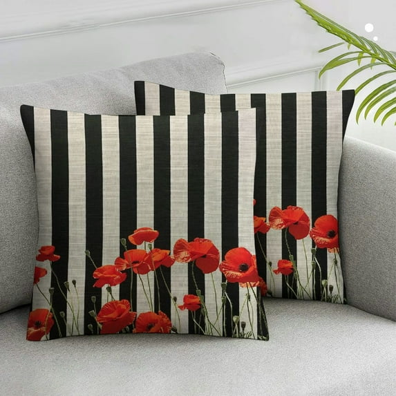 Nawypu Poppies Throw Pillows Covers Blooming Floral Red Poppies Nature Pillow Cover Pillowcase Decorative Pillow Cushion Cases for Sofa Bed Car Couch 2pcs