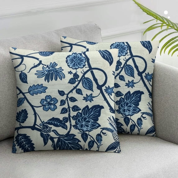 Nawypu Porcelain Throw Pillow Covers Set of 2,Classic Chinoiserie Blue and White with Floral Pattern Throw Pillowcases,Decorative Square Cushion Covers for Couch Bed Car,2pcs White