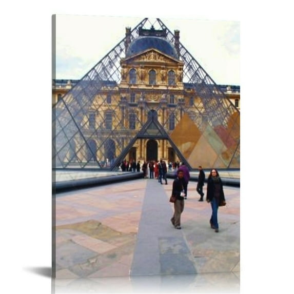 Nawypu Poster Prints on Canvas,Wall Art Decor for Living Room,World Famous Sights Painting for Home Office,5 Panels Louvre Museum Pyramid in Paris Pictures Stretched and Framed Ready to Hang