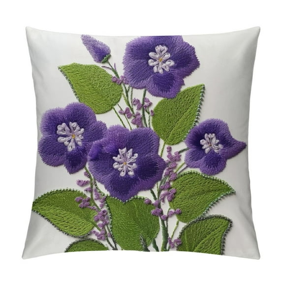 Nawypu Purple Flower with Green Leaves Throw Pillow Covers, Farmhouse Decorative Square Floral Accent Cushion Covers, Lumbar Pillow for Sofa Bedroom Home Decor Art