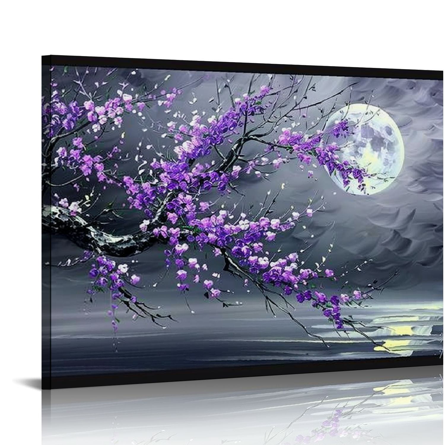 Nawypu Purple Plum Blossom Flower Painting on Canvas Black and