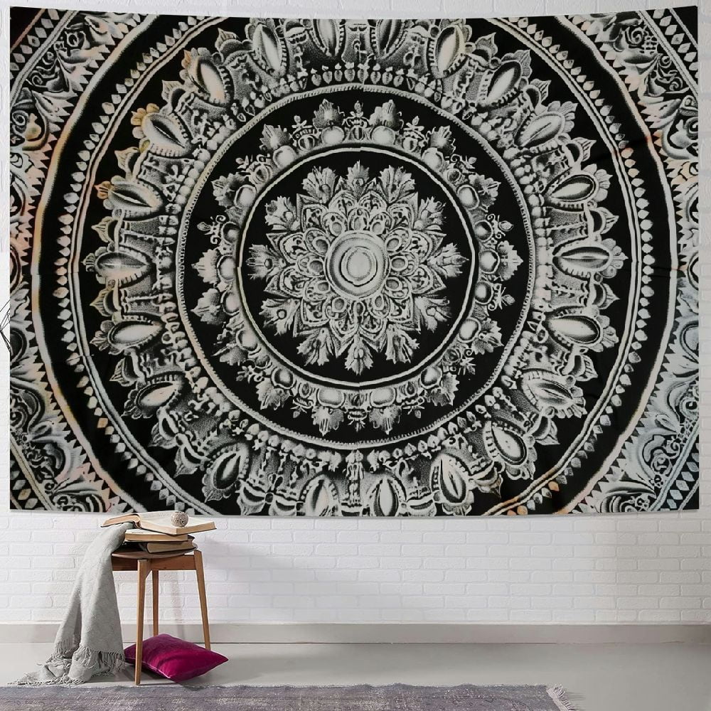 Nawypu RAJRANG Indian Mandala Large Tapestry Wall Hanging Black And ...