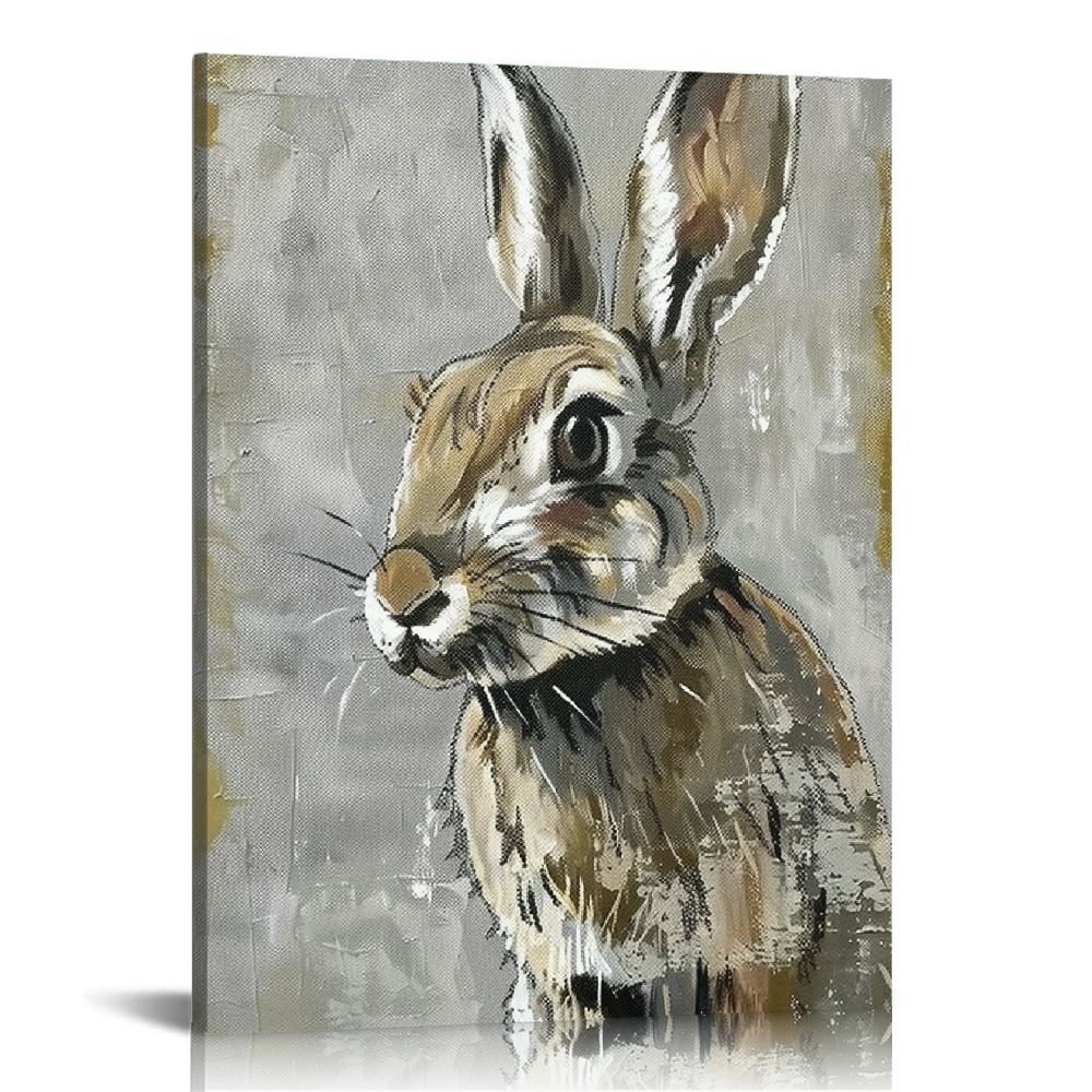 Multicouler Rabbit Nawypu Rabbit Newspaper Collage Grey Gold Design Canvas Wall Art, Multi ...