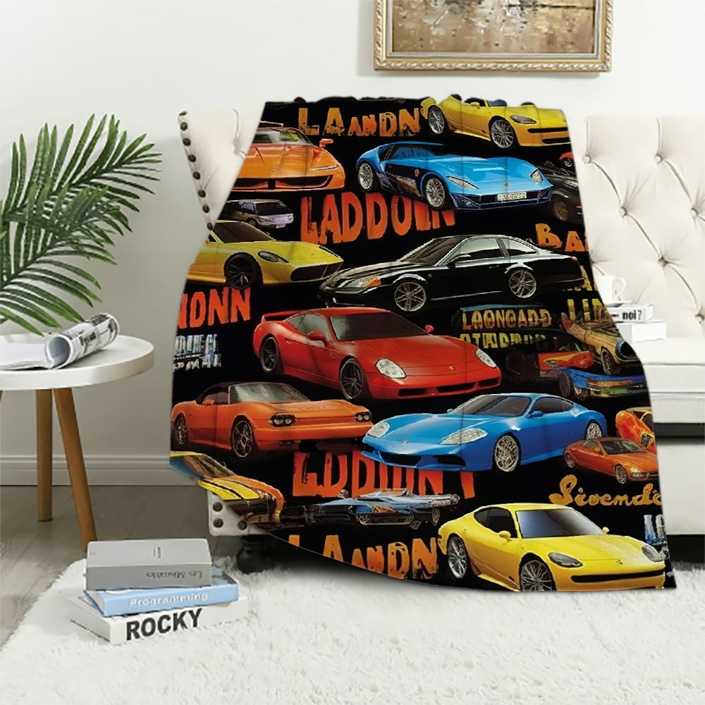 Nawypu Race Car Blanket for Boys Kids Crazy Red Blue Racing Sports car