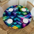 thumbnail image 1 of Nawypu  Rainbow Box Pattern Round Fitted Tablecloth Elastic Edge Waterproof Oil-Proof Table Cover Stain-Resistant Table Cloth Fits Round Tables, 1 of 7