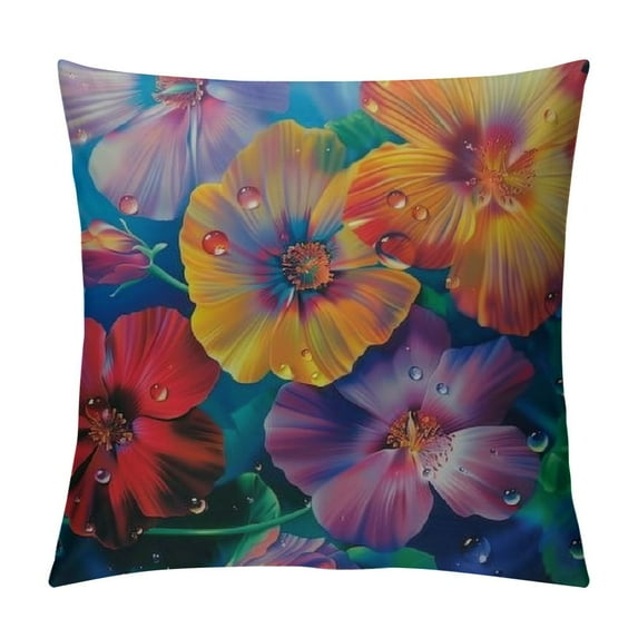 Nawypu Rainbow Flowers Print Throw Pillow Cover Square Soft Cushion Cover Throw Pillow Case for Home Decor Living Room Bed Couch Car