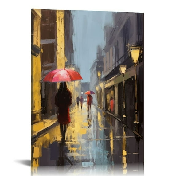 Nawypu  Rainy Colorful Umbrellas Canvas Wall Art Modern New York Cityscape Romantic Painting Decor Street Scenery Framed Pictures for Living Room Bedroom Home Office Decoration 16x20 inch