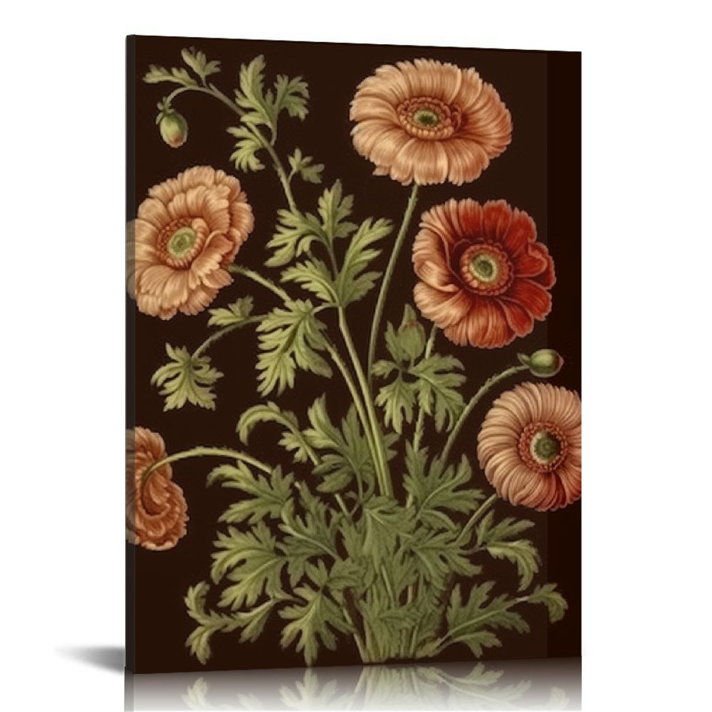 Nawypu Ranunculus Flowers Canvas Wall Art Print,Vintage Floral ...