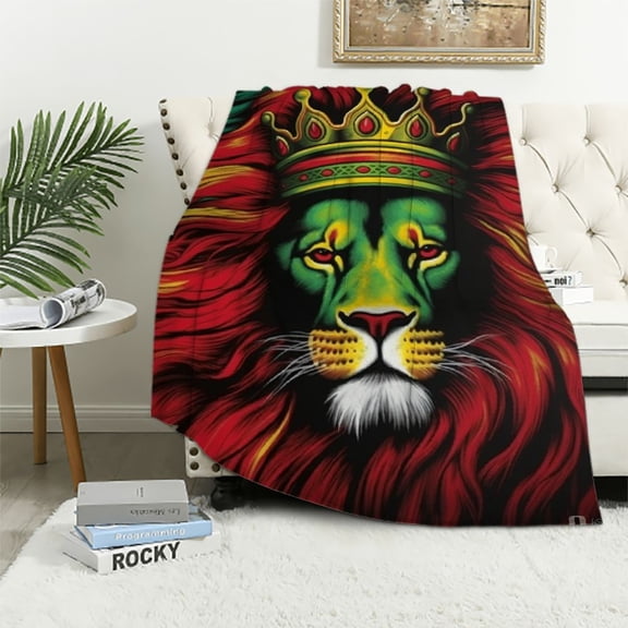 Nawypu Rasta Reggae Cannabis Leaf Lion Blankets, Throw Blankets, Home Bedroom Wool Blankets, Plush Comfortable and Soft Quilts