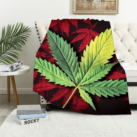 Nawypu Rasta Reggae Music Marijuana Leaf Banner Blanket, Throw, Super Soft Fleece Blanket for Home Bedroom, Sofa ,Blanket
